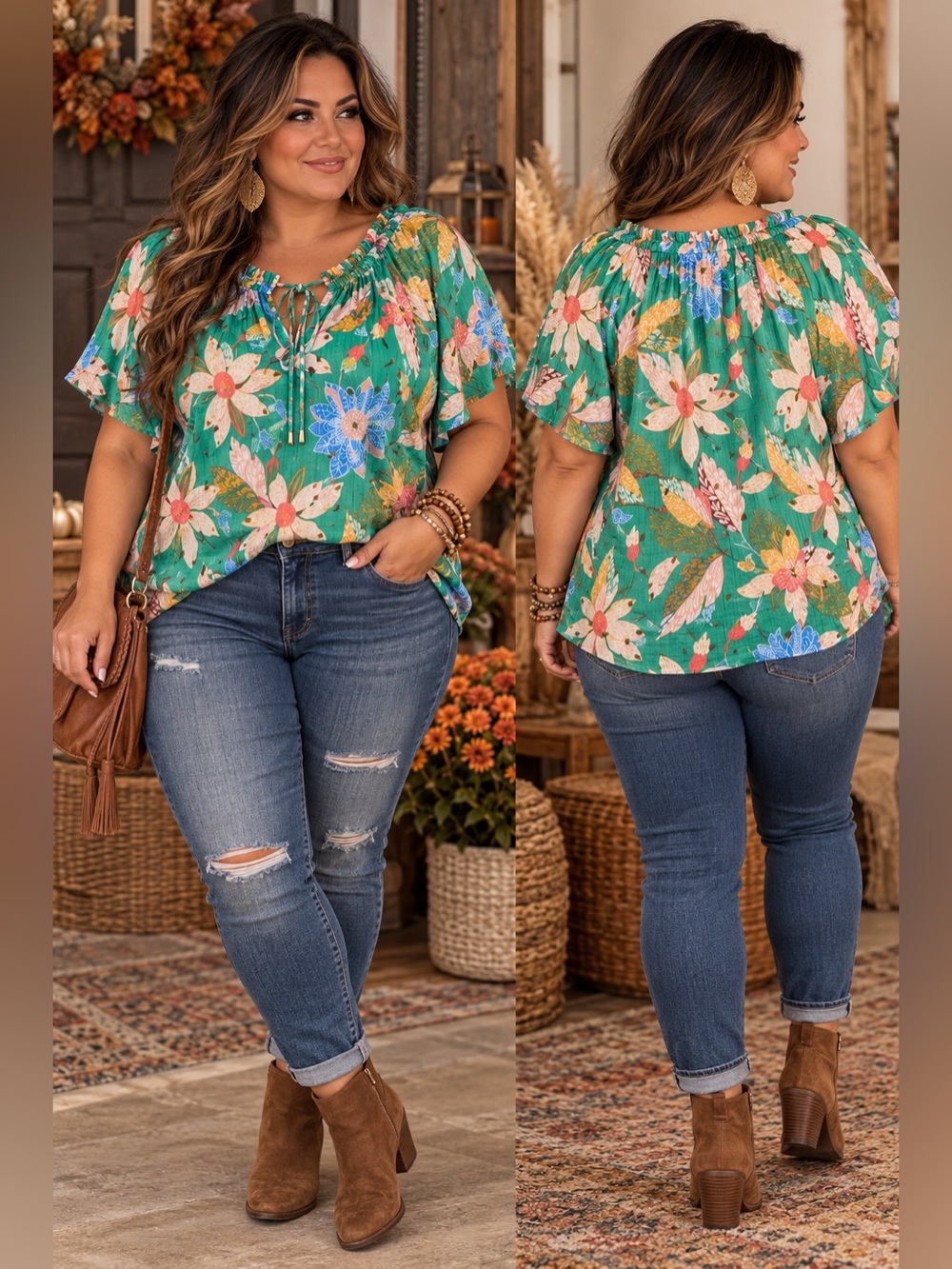 ALEX & PARKER Gathered Neck Peasant Blouse EUC